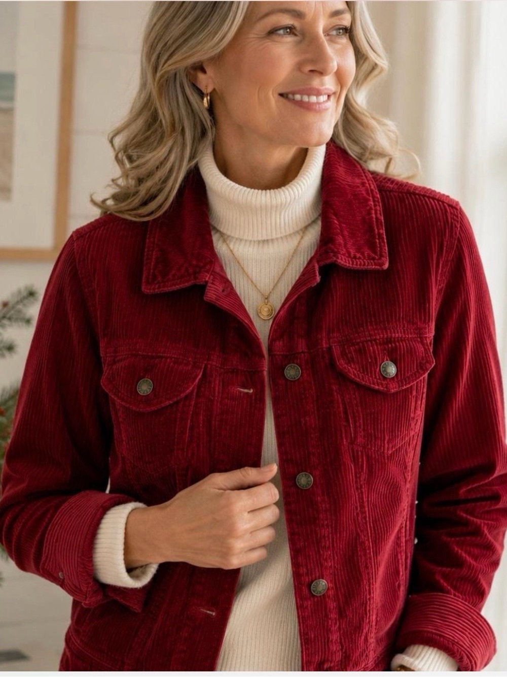 J. Jill Deep Red Corduroy Button Jacket